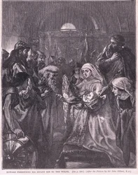 Edward presenting his infant son to the Welsh AD 1282